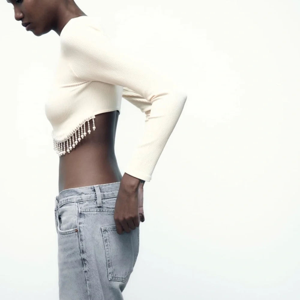 Zara limited edition pearl jewel crop top